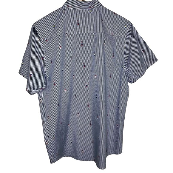 Brave Soul Top Mens XL Button Down Shirt Short Sleeve Blue Striped Work Casual - Picture 9 of 12